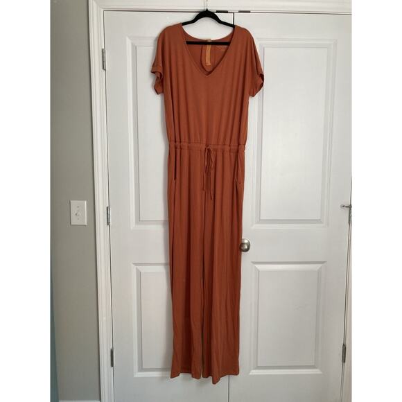 Soft Surroundings Roslyn Jumpsuit Rust Orange V Neck Pockets Size Tall XL - Picture 1 of 11